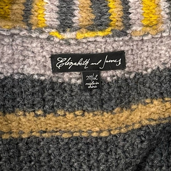 BELTED Chunky Knit Long Cardigan Striped ALPACA WOOL Elizabeth & James size M/L - Picture 11 of 14